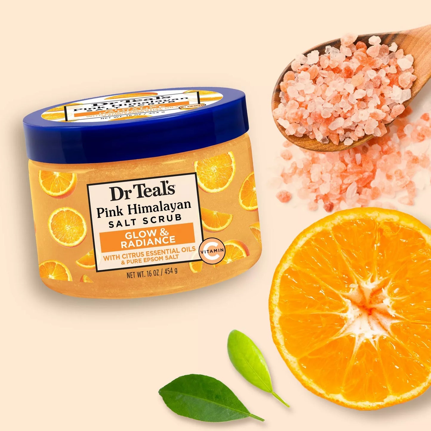 Dr Teal’s Glow & Radiance Salt Scrub with Pure Epsom Salt & Citrus 16OZ