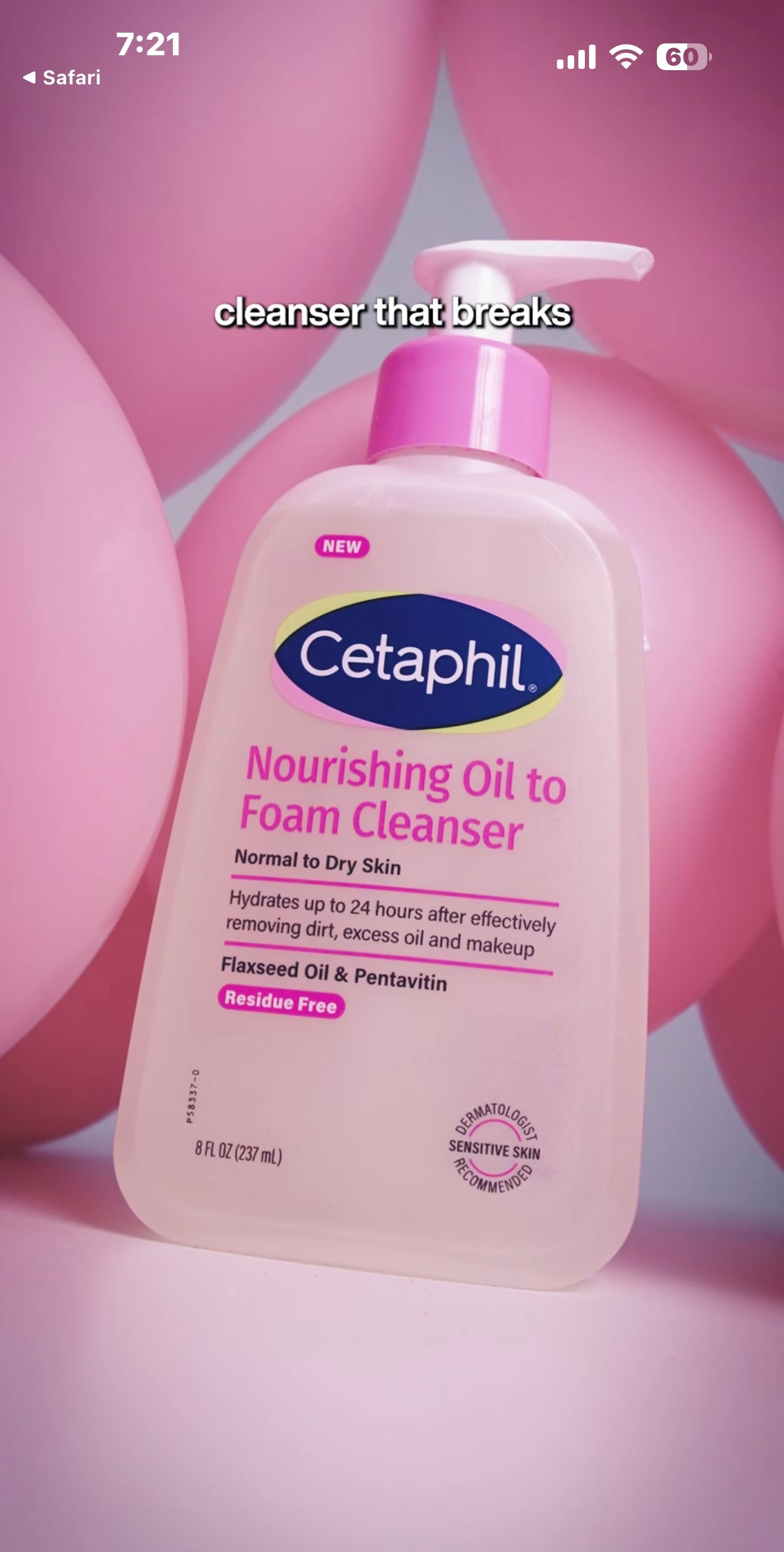 Cetaphil nourishing oil to foam cleanser
