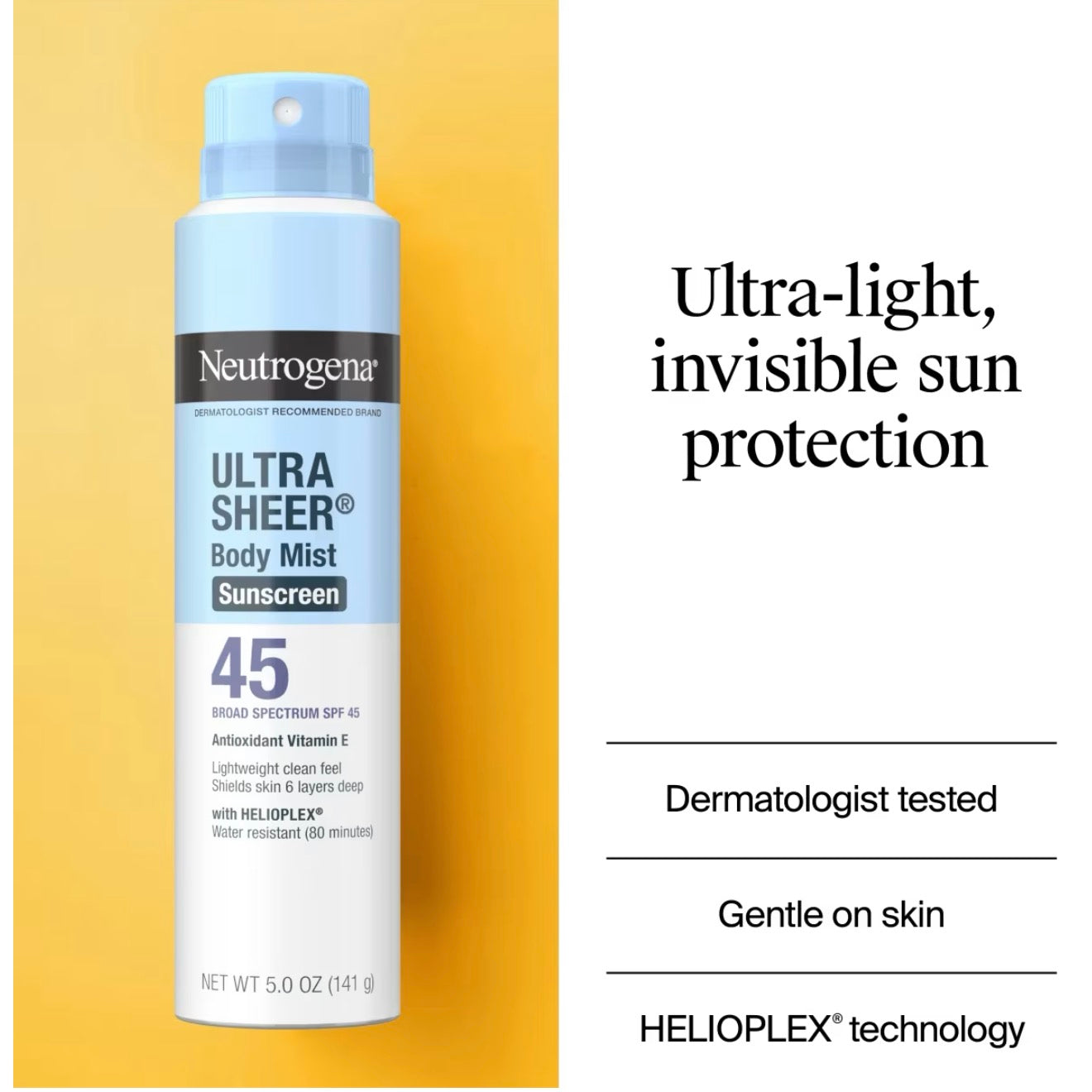 Neutrogena Ultra Sheer Body Mist Sunscreen Broad Spectrum SPF 45