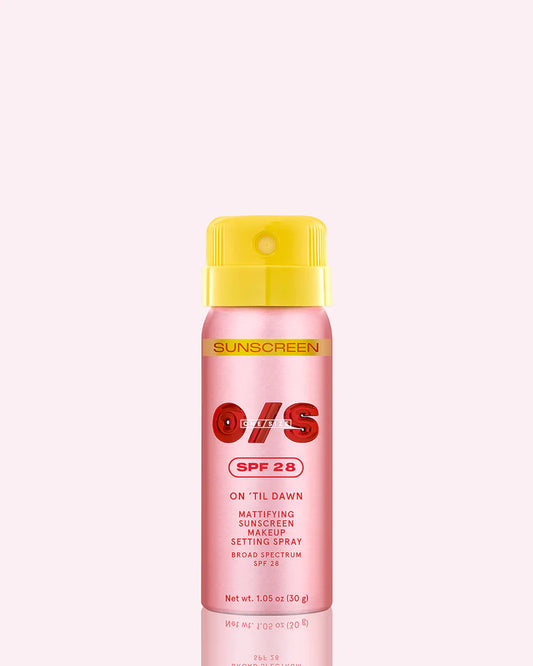 One size ON ‘TIL DAWN
MATTIFYING SUNSCREEN MAKEUP SETTING SPRAY SPF 28 TRAVEL-SIZED