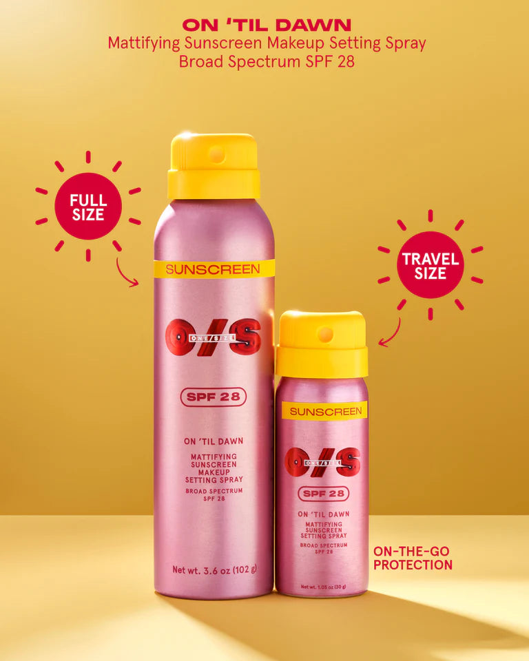 One size ON ‘TIL DAWN
MATTIFYING SUNSCREEN MAKEUP SETTING SPRAY SPF 28 FULL-SIZED