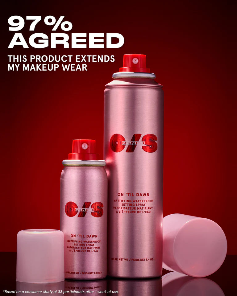 One size ON 'TIL DAWN
MATTIFYING WATERPROOF SETTING SPRAY TRAVEL-SIZED