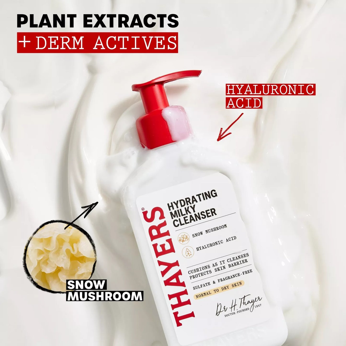 Thayers Hydrating Milky Facial Cleanser with Snow Mushroom and Hyaluronic Acid