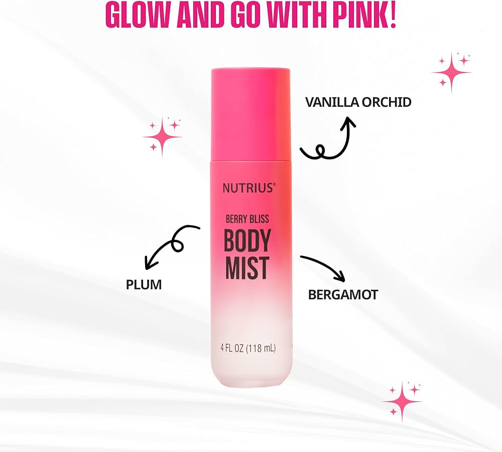 Nutrius Body Mist - Berry Bliss, 4 FL OZ - Refreshing and Hydrating Daily Fragrance